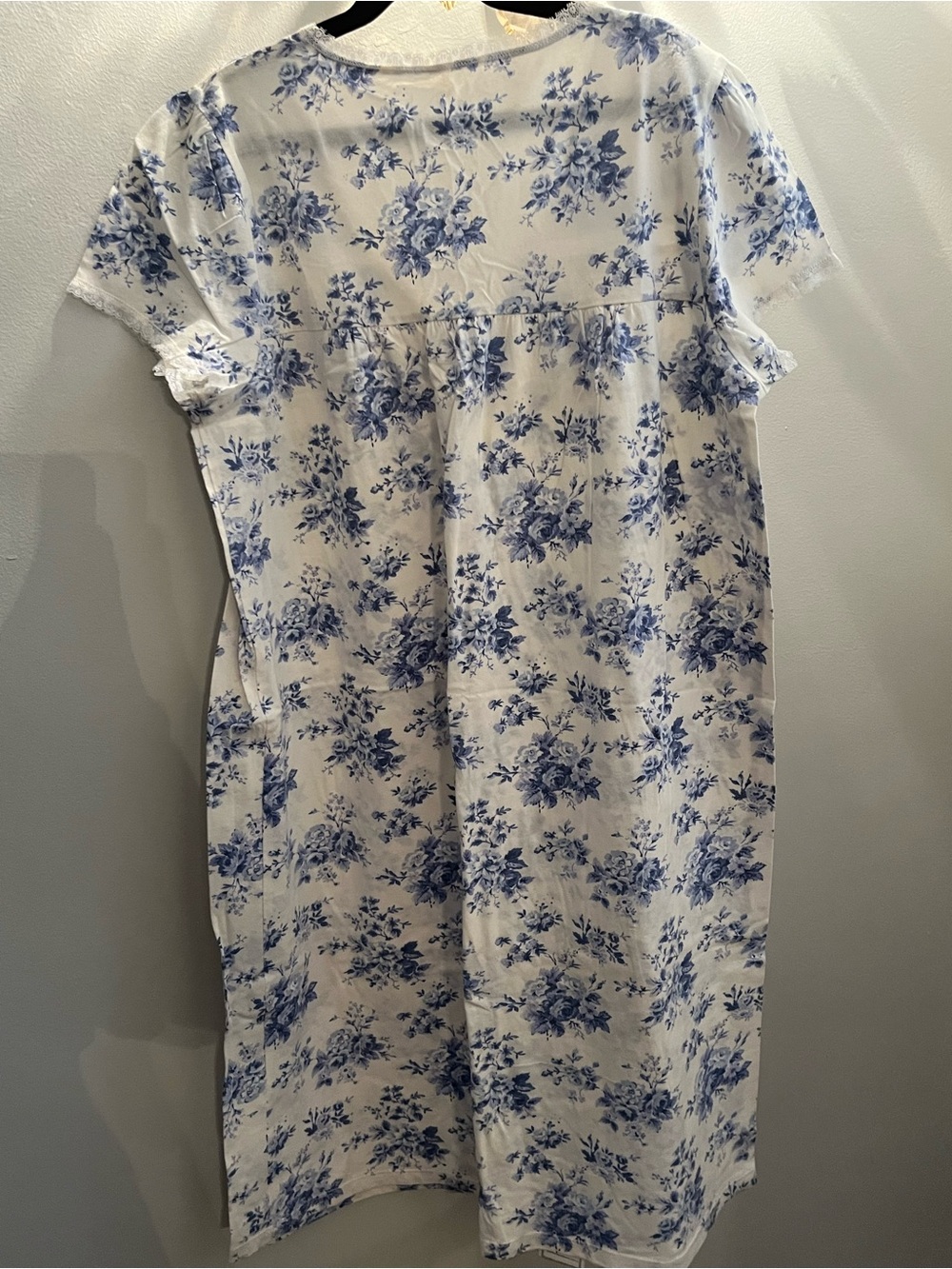 Women's Blue Floral Nightgown - Classic Comfort cotton short sleeve - Picture 2 of 11